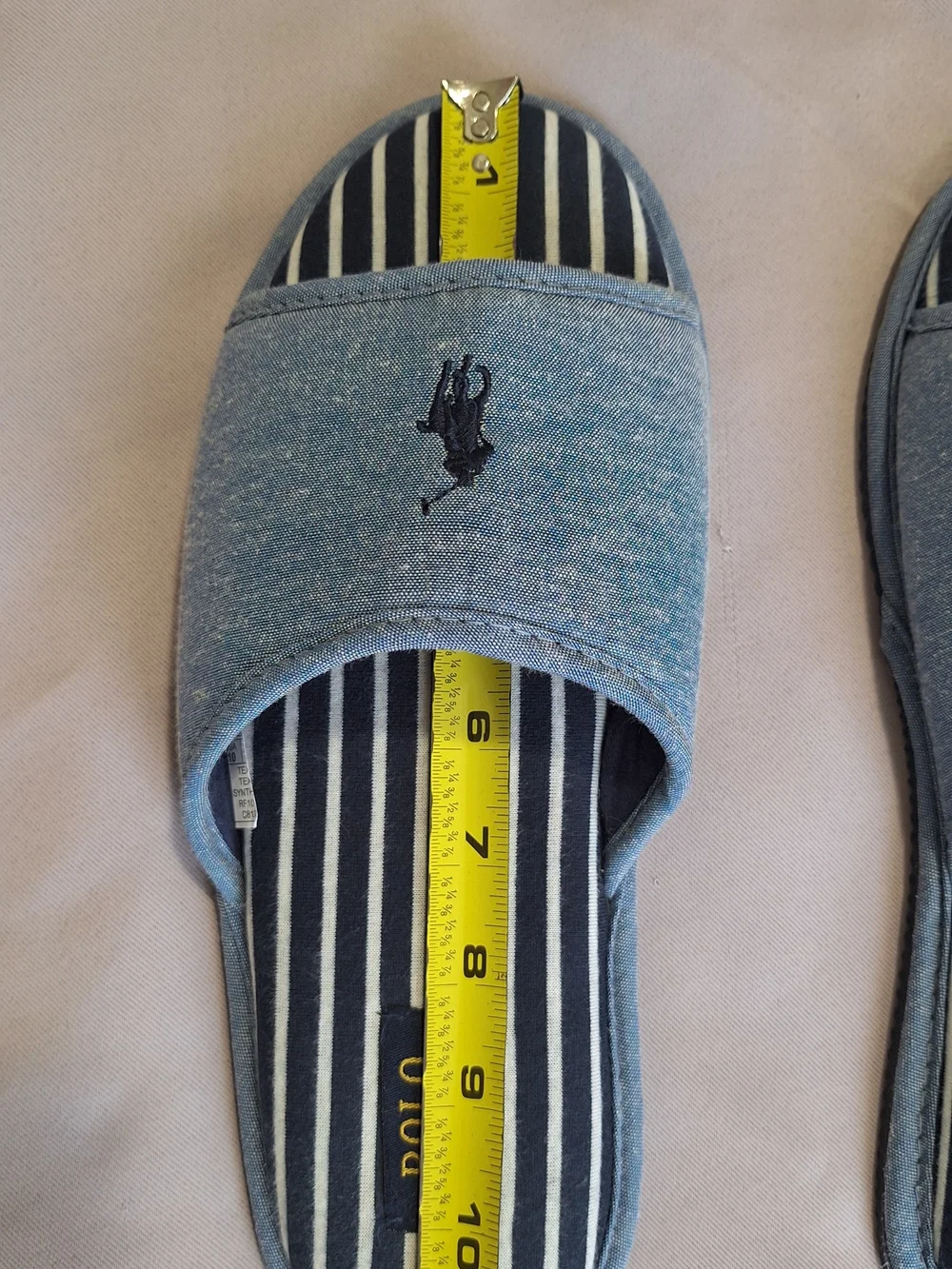 Polo Ralph Lauren Men's Striped Denim Slippers Blue/Navy/White Open Toe US 10